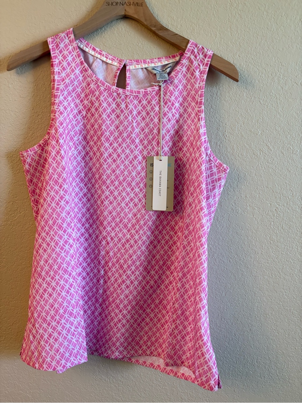 Tommy Bahama Pink & White Sleeveless Geometric Tank